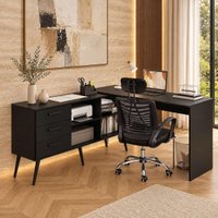 Conjunto Escritório com Mesa em L 3 Gavetas e Cadeira Giratória Multimóveis MCR6115