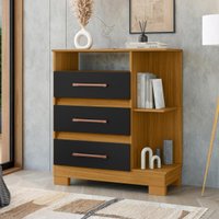 Cômoda com 3 Gavetas e Prateleira Lateral 72cm Multimóveis CR35671 Madeirado/Preto