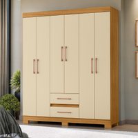 Guarda-Roupa Casal com 6 Portas e 2 Gavetas 150cm Multimóveis CR35677 Madeirado/Off White