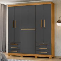 Guarda-Roupa Casal com 6 Portas 6 Gavetas e Chaves 200cm Multimóveis CR35672 Madeirado/Cinza