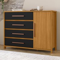 Cômoda com 1 Porta e 4 Gavetas 136cm Multimóveis CR35667 Madeirado/Preto
