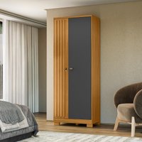 Guarda-Roupa Solteiro com 2 Portas e Chave 70,5cm Multimóveis CR35679 Madeirado/Cinza