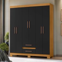 Guarda-Roupa Casal com 6 Portas e 2 Gavetas 150cm Multimóveis CR35677 Madeirado/Preto
