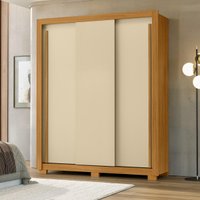 Guarda-Roupa Casal com 3 Portas de Correr e 2 Gavetas 156cm Multimóveis CR35676 Madeirado/Off White