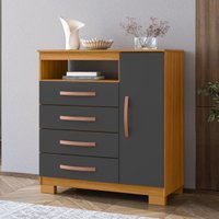Cômoda com 1 Porta e 4 Gavetas 83,7cm Multimóveis CR35669 Madeirado/Cinza