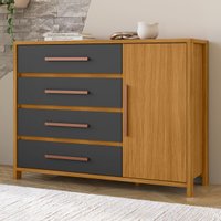 Cômoda com 1 Porta e 4 Gavetas 136cm Multimóveis CR35667 Madeirado/Cinza