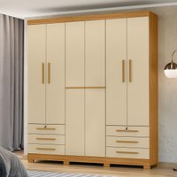 Guarda-Roupa Casal com 6 Portas 6 Gavetas e Chaves 200cm Multimóveis CR35672 Madeirado/Off White
