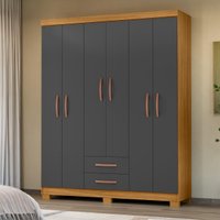 Guarda-Roupa Casal com 6 Portas e 2 Gavetas 149,6cm Multimóveis CR35674 Madeirado/Cinza