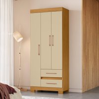 Guarda-Roupa Solteiro com 3 Portas e 2 Gavetas 75,7cm Multimóveis CR35678 Madeirado/Off White