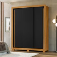 Guarda-Roupa Casal com 3 Portas de Correr e 2 Gavetas 156cm Multimóveis CR35676 Madeirado/Preto