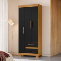 Guarda-Roupa Solteiro com 3 Portas e 2 Gavetas 75,7cm Multimóveis CR35678 Madeirado/Preto