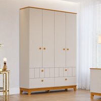Guarda-Roupa Infantil 100% MDF 4 Portas e 4 Gavetas 148cm Multimóveis CRPER-GRP131 Off White/Madeirado
