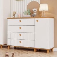 Cômoda Infantil 100% MDF com 1 Porta e 4 Gavetas 128cm Multimóveis CRPER-CMO019 Branco/Madeirado