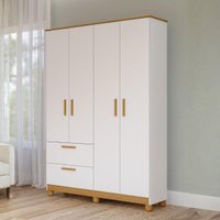 Guarda-Roupa Infantil 100% MDF 4 Portas e 2 Gavetas 129cm Multimóveis CRPER-GRP134 Branco/Madeirado
