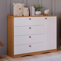 Cômoda Infantil 100% MDF com 1 Porta e 4 Gavetas 119,5cm Multimóveis CRPER-CMO016 Madeirado/Branco