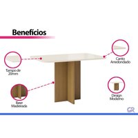 Mesa Cozinha Lana Canto Curvo c/Vidro 120cm Cinamomo/Of Henn