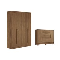 Quarto Completo Solteiro Guarda Roupa 4Ptas Buriti + Cômoda Pinhais Jatobá S. Andirá
