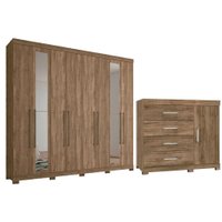 Quarto Completo Solteiro Guarda Roupa 8 Ptas 2Esp + Cômoda Havana Jatobá S. Andirá