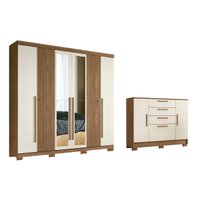 Quarto Completo Solteiro Guarda Roupa 6Ptas Buriti + Cômoda Pinhais Areia S. Andirá