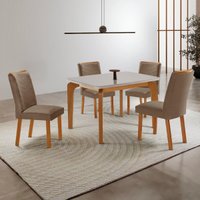 Conjunto Mesa de Jantar 120cm com 4 Cadeiras Estofadas Multimóveis CRRFT-CON045 Madeirado/Off White/Cappuccino