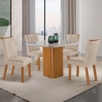 Conjunto Mesa de Jantar 90cm com 4 Cadeiras Estofadas Multimóveis CRRFT-CON050 Madeirado/Off White/Creme