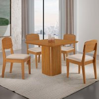 Conjunto Mesa de Jantar 90cm com 4 Cadeiras 100% MDF Multimóveis CRRFT-CON053 Madeirado/Creme