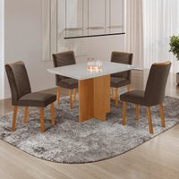 Conjunto Mesa de Jantar 120cm com 4 Cadeiras Estofadas Multimóveis CRRFT-CON041 Madeirado/Off White/Marrom