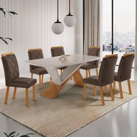 Conjunto Mesa de Jantar 180cm com 6 Cadeiras Estofadas Multimóveis CRRFT-CON039 Madeirado/Off White/Marrom