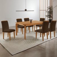 Conjunto Mesa de Jantar 180cm com 6 Cadeiras Estofadas Multimóveis CRRFT-CON051 Madeirado/Marrom