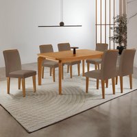Conjunto Mesa de Jantar 180cm com 6 Cadeiras Estofadas Multimóveis CRRFT-CON051 Madeirado/Cappuccino