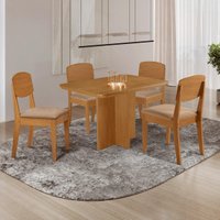 Conjunto Mesa de Jantar 120cm com 4 Cadeiras 100% MDF Multimóveis CRRFT-CON042 Madeirado/Bege