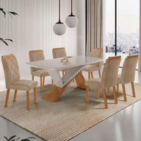 Conjunto Mesa de Jantar 180cm com 6 Cadeiras Estofadas Multimóveis CRRFT-CON039 Madeirado/Off White/Bege