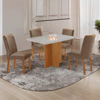 Conjunto Mesa de Jantar 120cm com 4 Cadeiras Estofadas Multimóveis CRRFT-CON041 Madeirado/Off White/Cappuccino
