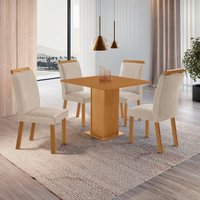Conjunto Mesa de Jantar 90cm com 4 Cadeiras Estofadas Multimóveis CRRFT-CON047 Madeirado/Creme