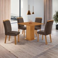 Conjunto Mesa de Jantar 90cm com 4 Cadeiras Estofadas Multimóveis CRRFT-CON047 Madeirado/Marrom