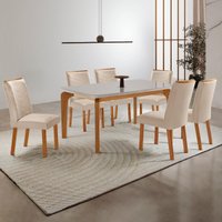 Conjunto Mesa de Jantar 180cm com 6 Cadeiras Estofadas Multimóveis CRRFT-CON046 Madeirado/Off White/Creme