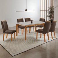 Conjunto Mesa de Jantar 180cm com 6 Cadeiras Estofadas Multimóveis CRRFT-CON046 Madeirado/Off White/Marrom