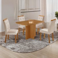 Conjunto Mesa de Jantar 120cm com 4 Cadeiras Estofadas Multimóveis CRRFT-CON043 Madeirado/Creme