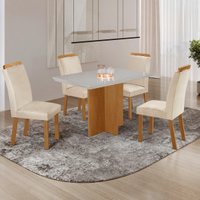 Conjunto Mesa de Jantar 120cm com 4 Cadeiras Estofadas Multimóveis CRRFT-CON040 Madeirado/Off White/Creme