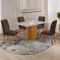 Conjunto Mesa de Jantar 120cm com 4 Cadeiras Estofadas Multimóveis CRRFT-CON040 Madeirado/Off White/Marrom