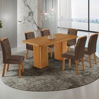 Conjunto Mesa de Jantar 180cm com 6 Cadeiras Estofadas Multimóveis CRRFT-CON052 Madeirado/Marrom
