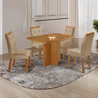 Conjunto Mesa de Jantar 120cm com 4 Cadeiras Estofadas Multimóveis CRRFT-CON043 Madeirado/Bege