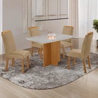 Conjunto Mesa de Jantar 120cm com 4 Cadeiras Estofadas Multimóveis CRRFT-CON040 Madeirado/Off White/Bege