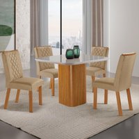 Conjunto Mesa de Jantar 90cm com 4 Cadeiras Estofadas Multimóveis CRRFT-CON050 Madeirado/Off White/Bege