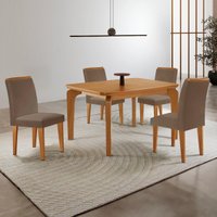 Conjunto Mesa de Jantar 120cm com 4 Cadeiras Estofadas Multimóveis CRRFT-CON044 Madeirado/Cappuccino