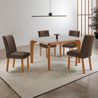 Conjunto Mesa de Jantar 120cm com 4 Cadeiras Estofadas Multimóveis CRRFT-CON045 Madeirado/Off White/Marrom