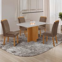 Conjunto Mesa de Jantar 120cm com 4 Cadeiras Estofadas Multimóveis CRRFT-CON040 Madeirado/Off White/Cappuccino