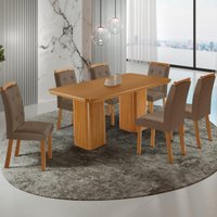 Conjunto Mesa de Jantar 180cm com 6 Cadeiras Estofadas Multimóveis CRRFT-CON052 Madeirado/Cappuccino