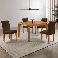 Conjunto Mesa de Jantar 120cm com 4 Cadeiras Estofadas Multimóveis CRRFT-CON044 Madeirado/Marrom