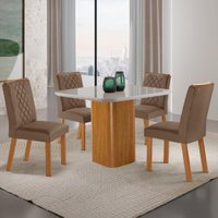 Conjunto Mesa de Jantar 90cm com 4 Cadeiras Estofadas Multimóveis CRRFT-CON050 Madeirado/Off White/Cappuccino
